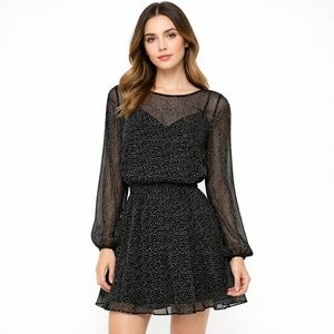 Highline Collective Sheer Long Sleeve Lined Polka Dot Mini - Sz XS